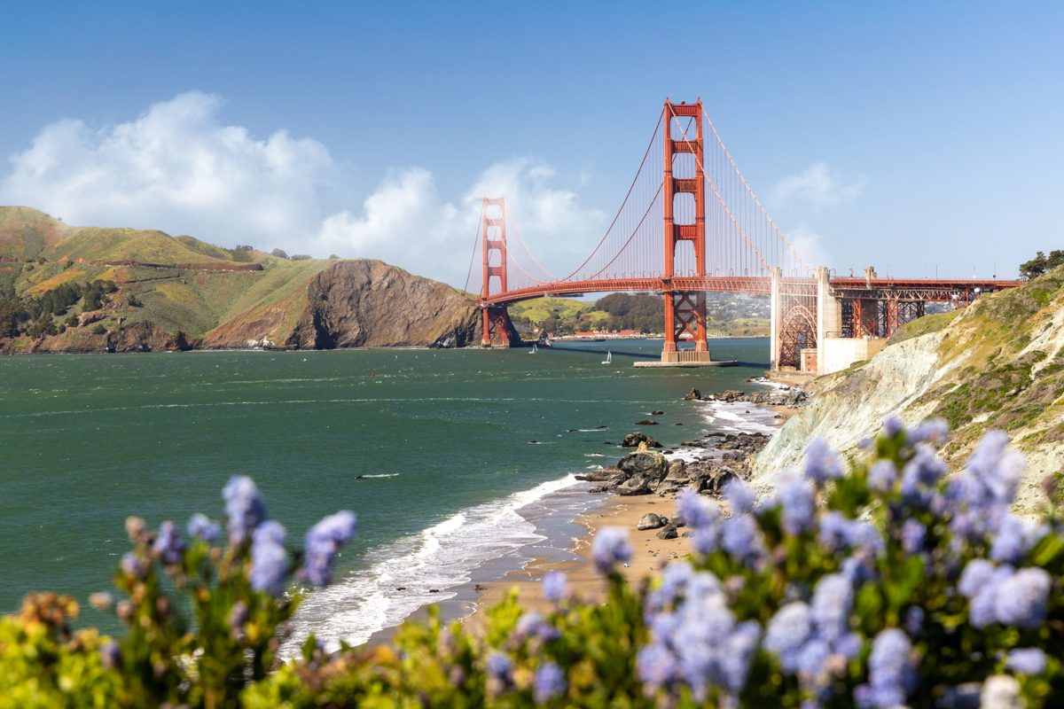 The Golden Gate Bridge seen from the shore